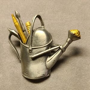 Silver and Gold Watering Can Brooch Pin